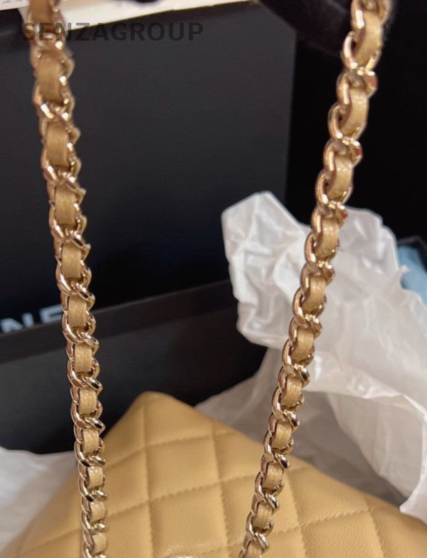 Chanel 25a Diamond Pattern Chain Shoulder Bag Crossbody Brown Gold Used Women