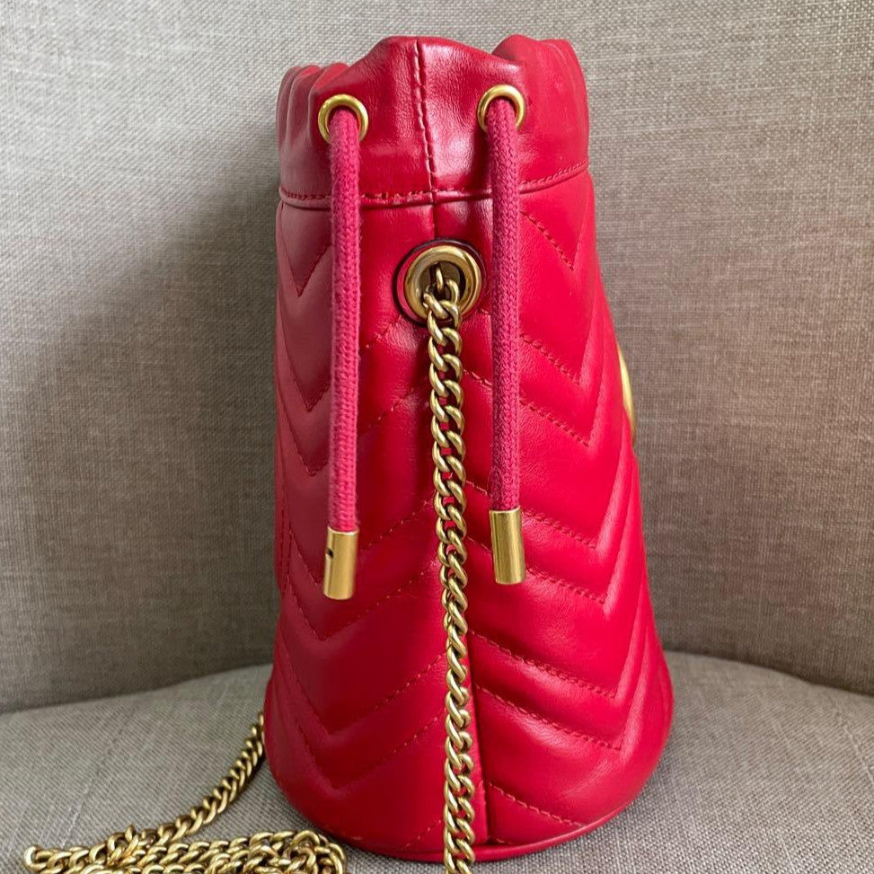 Gucci Marmont Pink Gold Bucket Bag Chain Shoulder Crossbody Women's Fashion