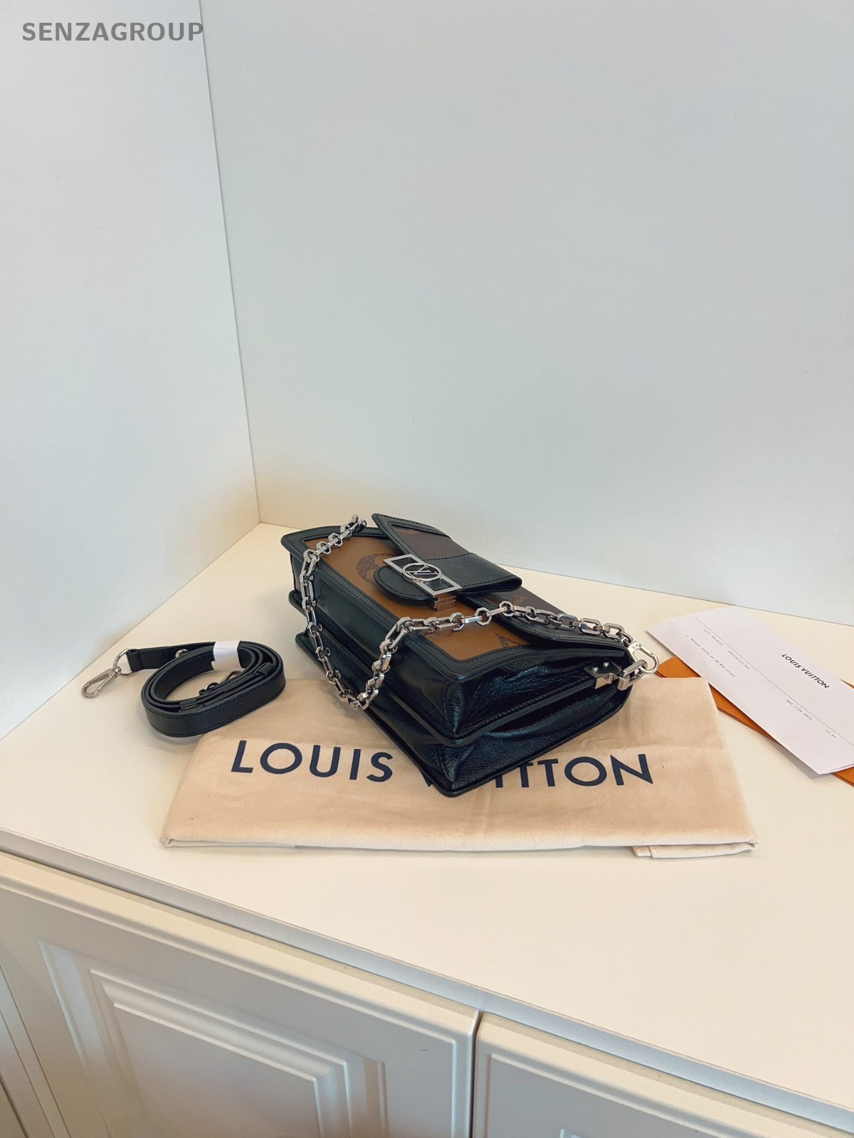 LOUIS VUITTON Monogram Black Brown Dauphine MM Shoulder Bag