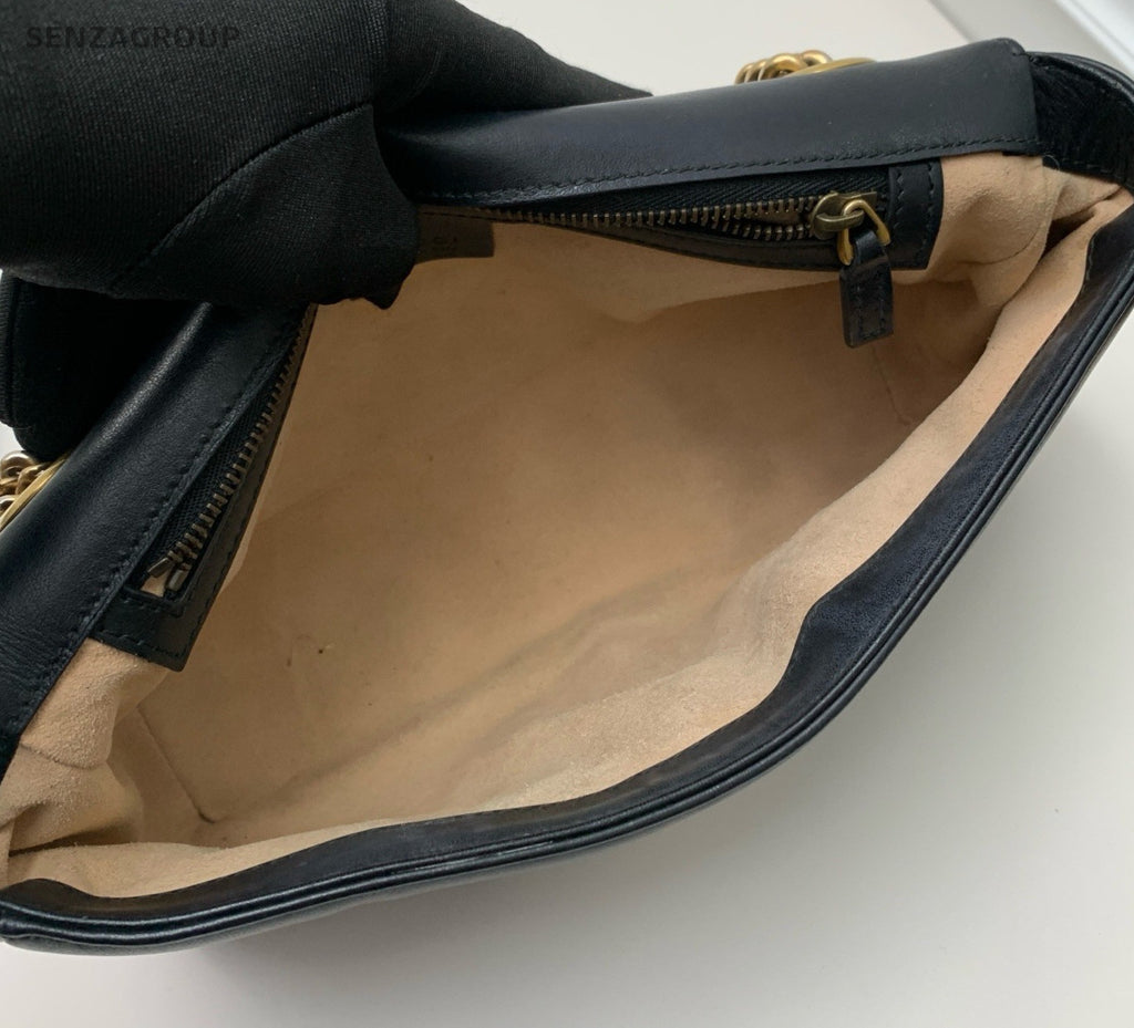 Gucci Marmont Chain Crossbody Shoulder Bag Black Gold Women Classic