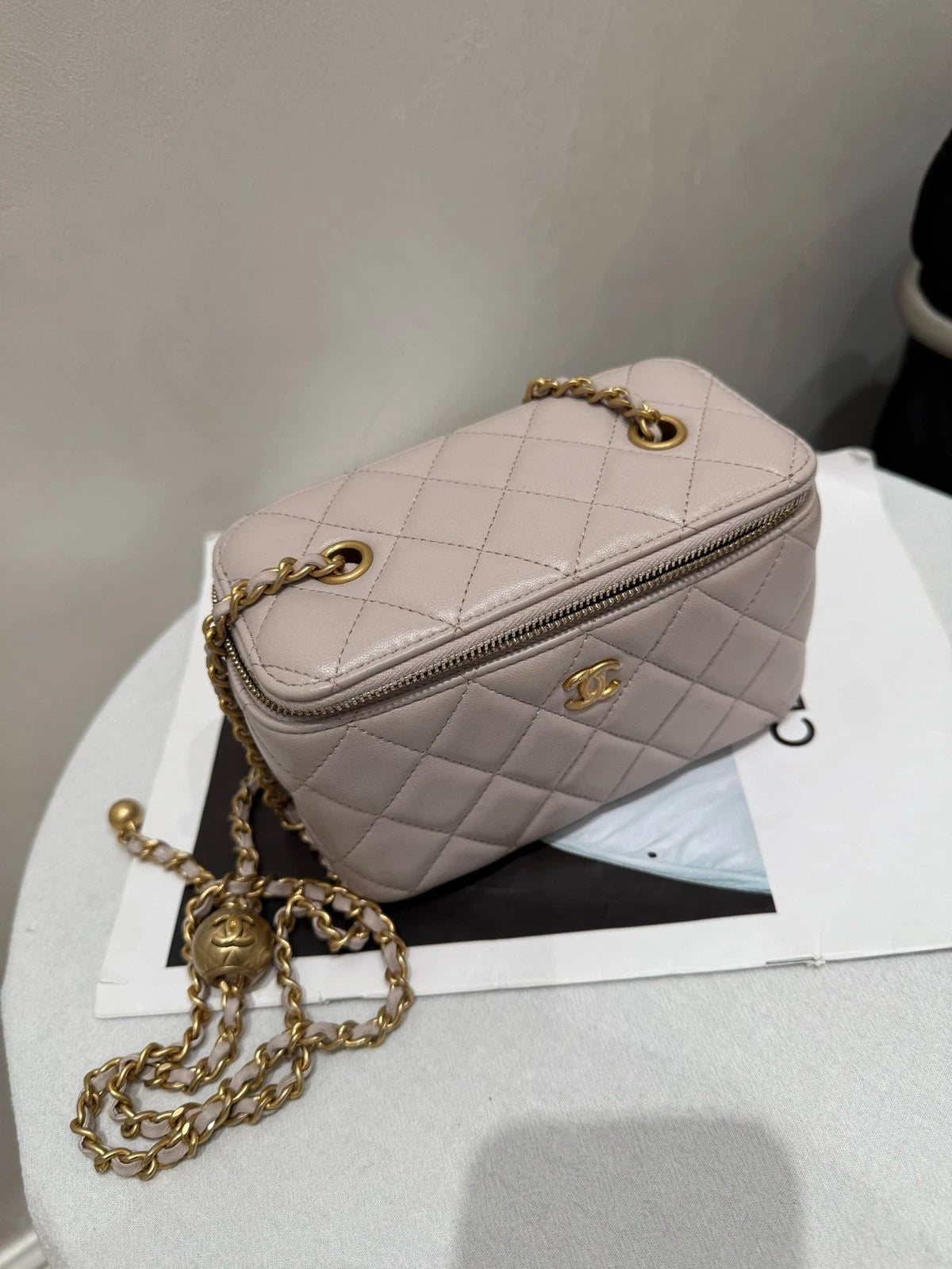 CHANEL Lambskin Purple Gold Ball Vanity Clutch Bag For Women