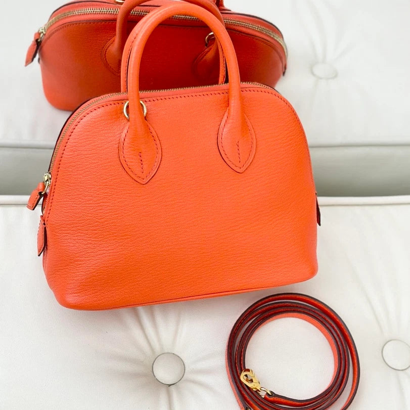 Hermes Bolide Mini Evercolor Top Handle Crossbody Bag Orange Gold Women S