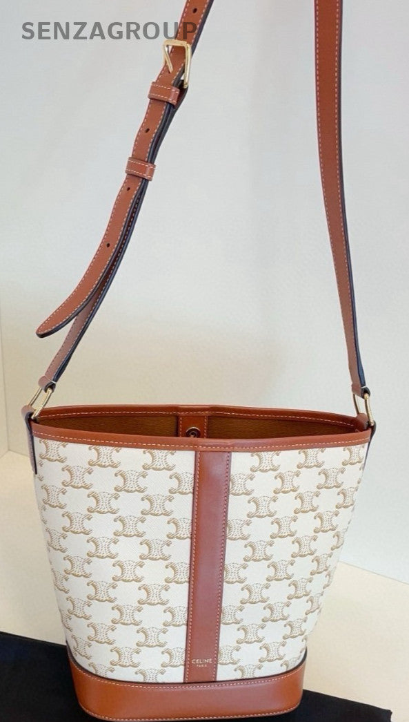 Celine Triomphe PM Monogram Bucket Shoulder Crossbody Bag White Almost Brand New