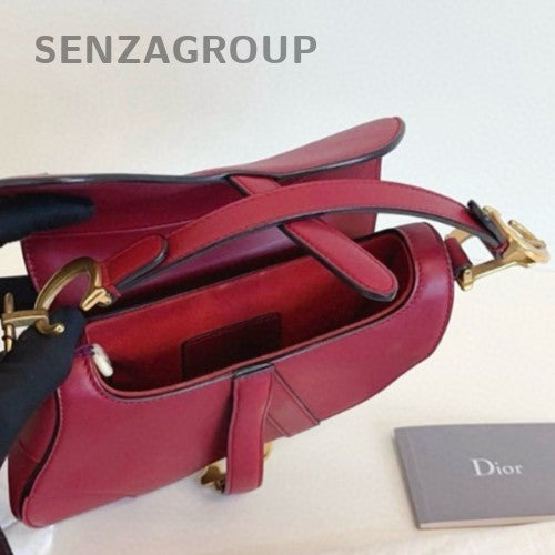 Christian Dior Saddle PM Top Handle Shoulder Bag Crossbody Red Gold Women