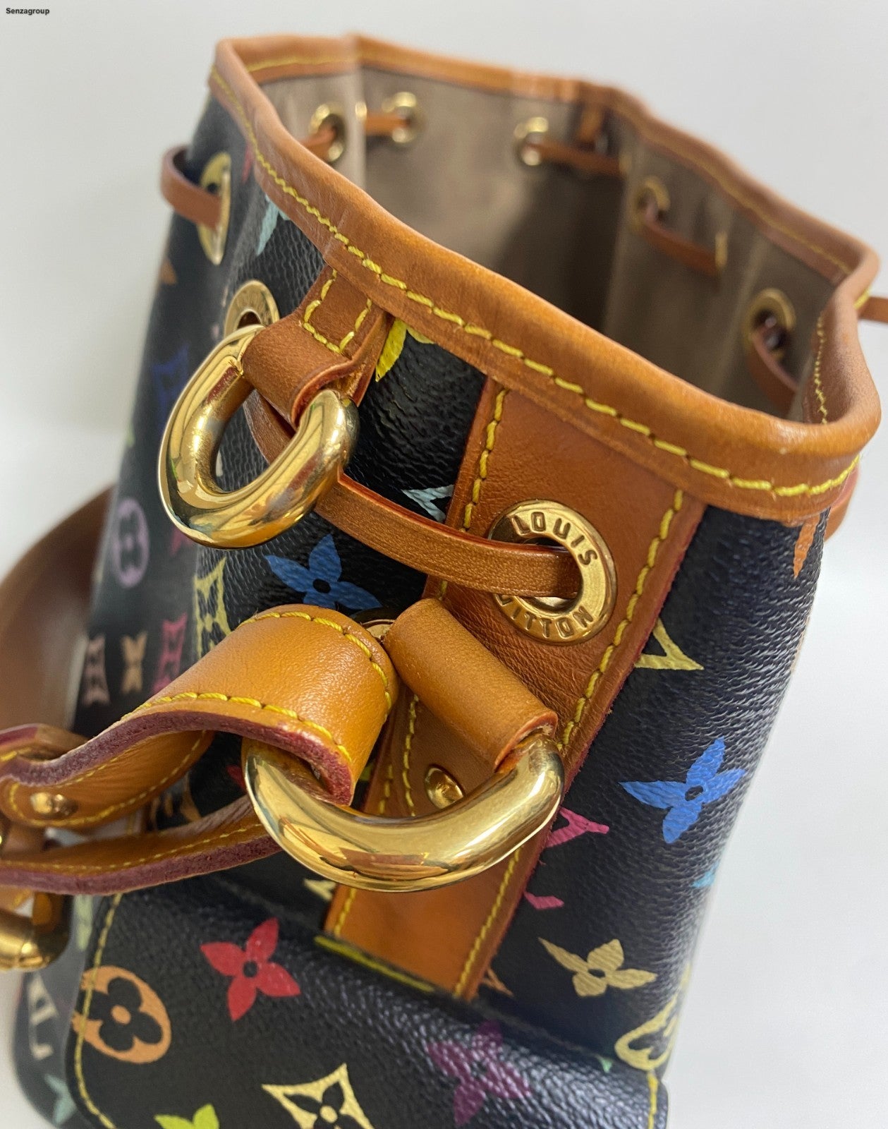Louis Vuitton Monogram Black Multicolor Bucket Shoulder Bag Crossbody Women