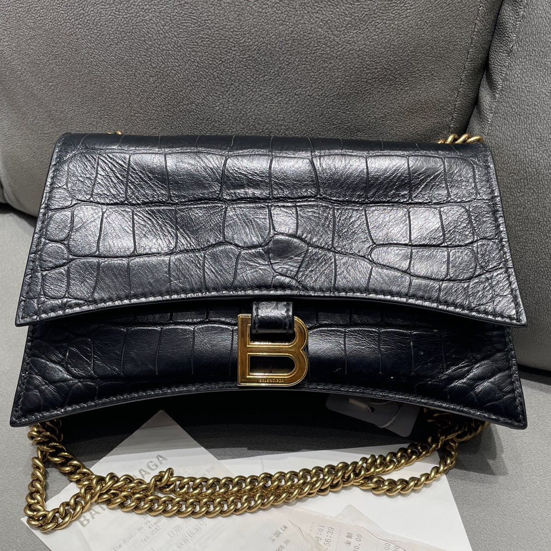 Balenciaga | Black Gold Croc Embossed Crush Small Chain | Pre