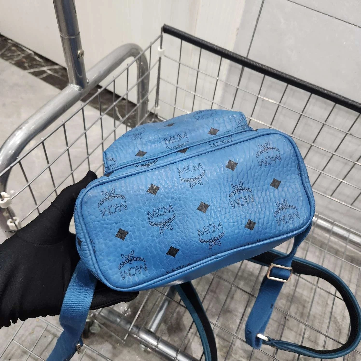 MCM Blue Monogram Rivet Small Backpack For Women