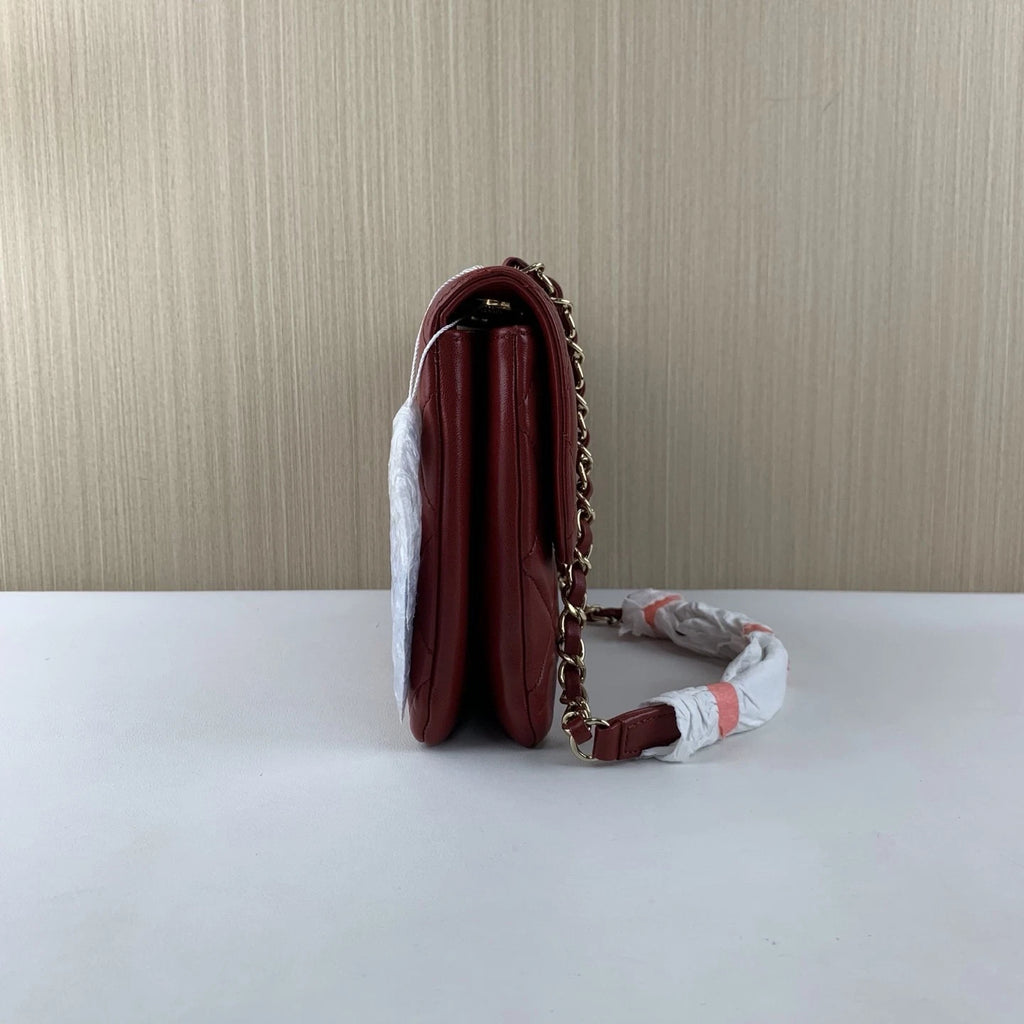Chanel Classic Flap Accordion Shoulder Bag Red Lambskin