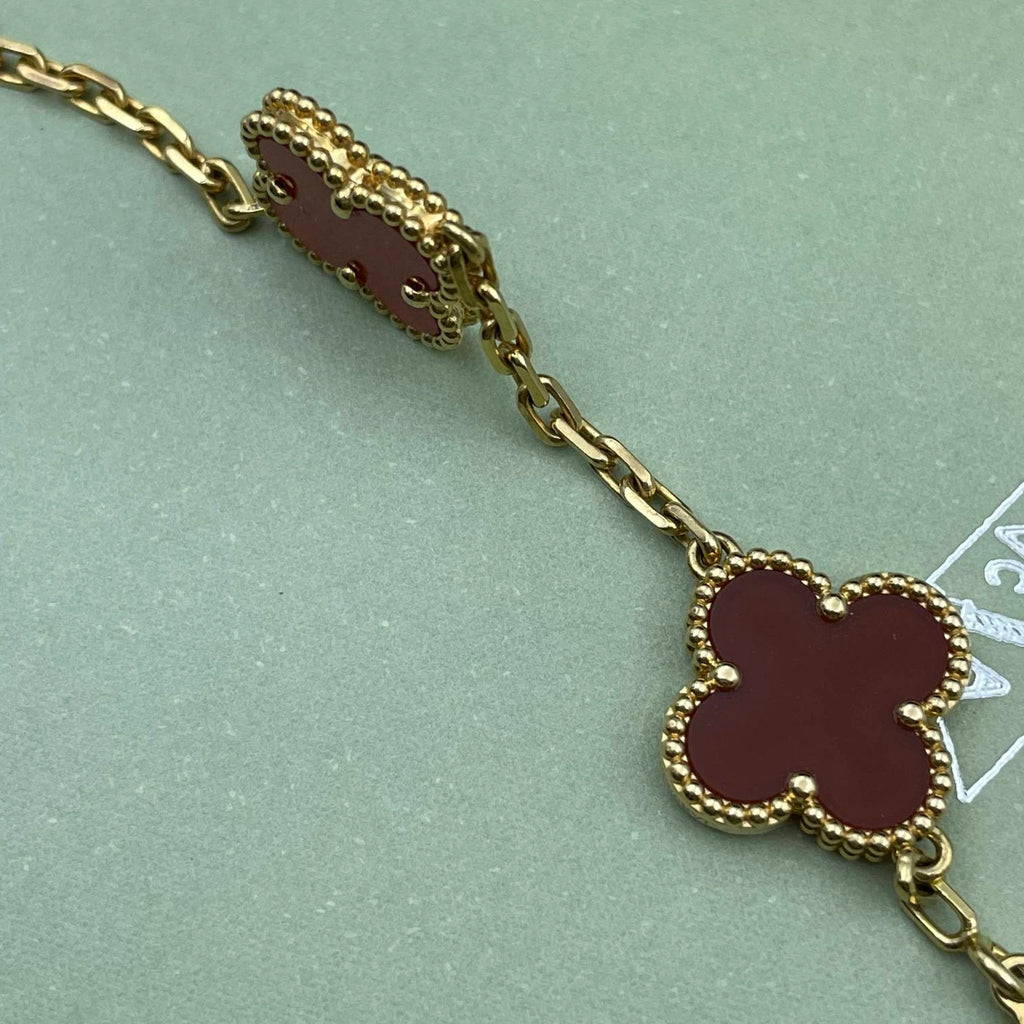 VCA Van Cleef &amp; Arpels Vintage Alhambra Carnelian 5 Motifs Clover Bracelet 18kYG