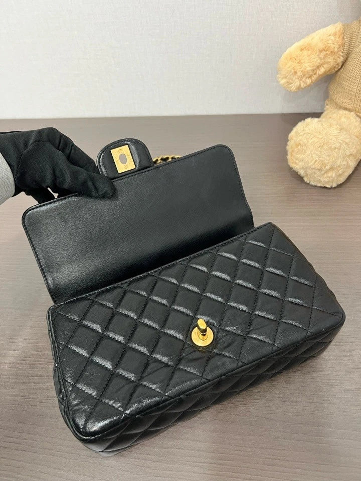 CHANEL 24C Black Gold Rhinestone Handle CF Handbag For Women