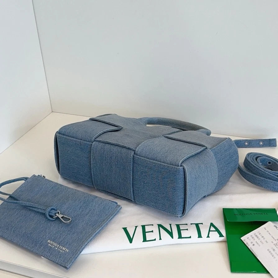 Bottega Veneta Arco Tote Denim Cassette Top Handle Crossbody Blue Women Classic