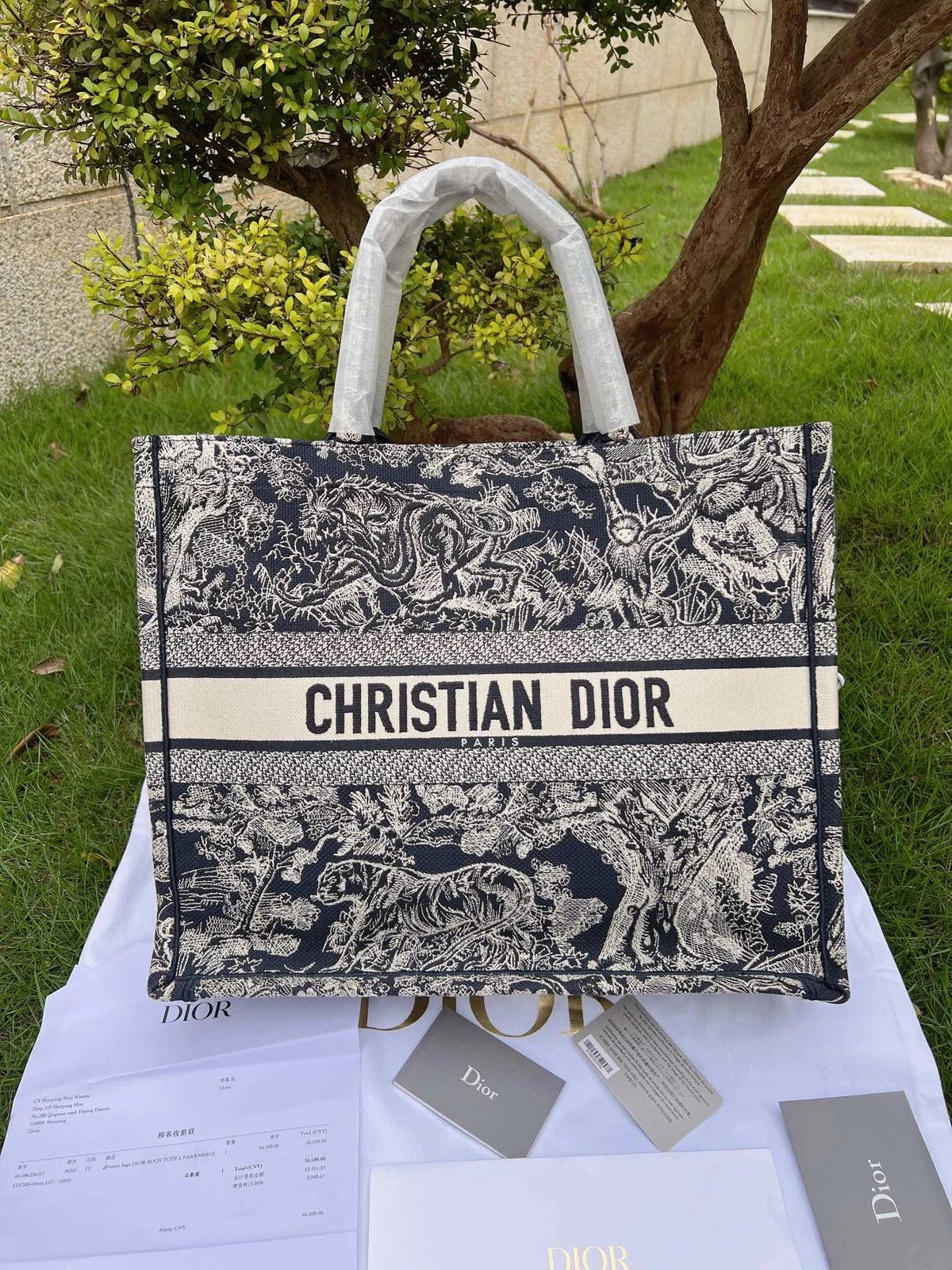 Christian Dior Book Tote Bag Navy Women Classic