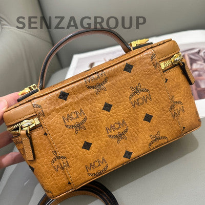 MCM Box Handbag Brown Gold Hardware Women's Classic Crossbody Bag