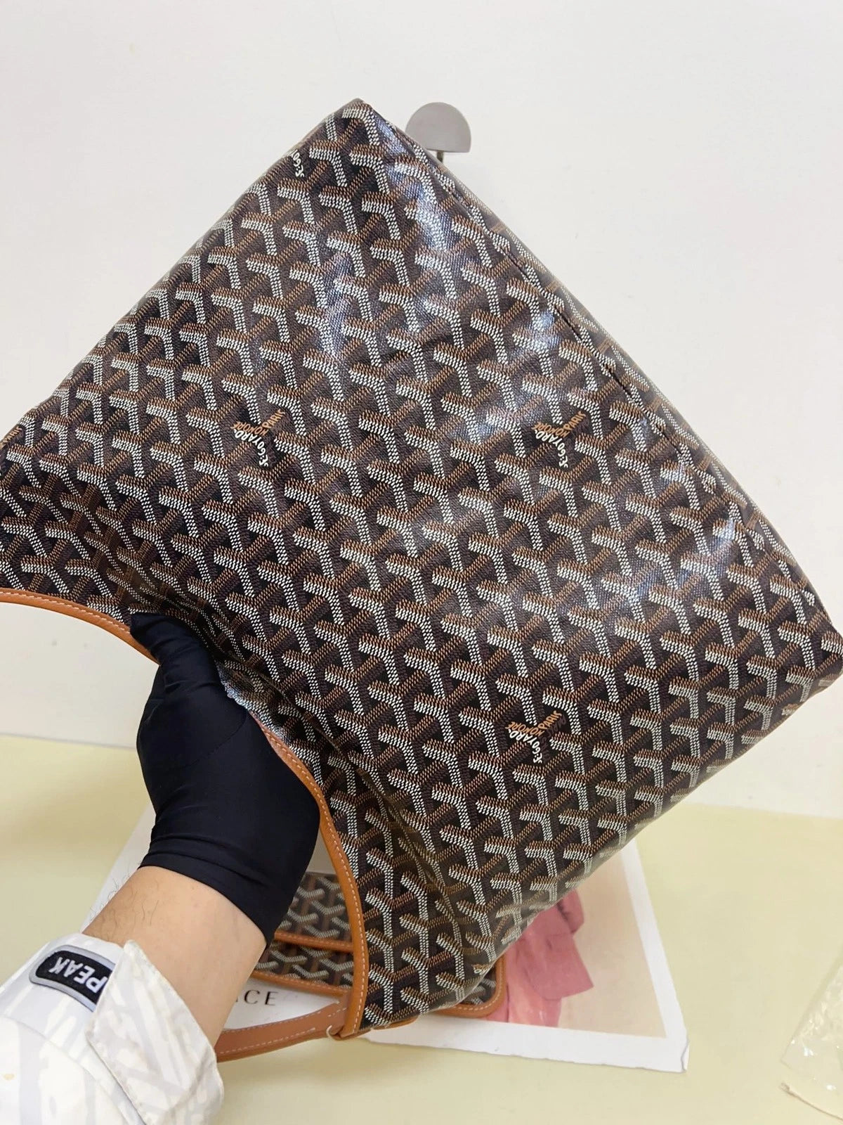 Goyard Bohème Hobo Canvas Calfskin Shoulder Bag Brown Silver Women Classic