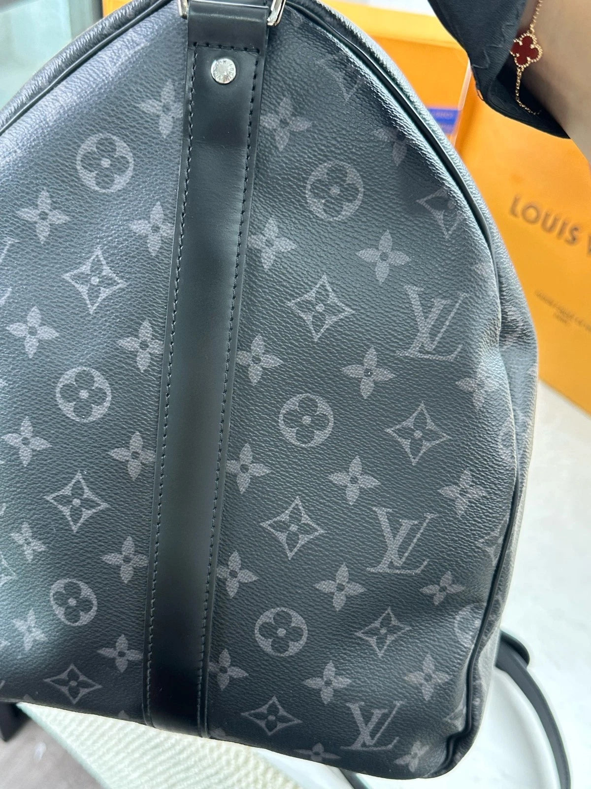 Louis Vuitton Black Canvas Keepall55 Travel Bag For Women