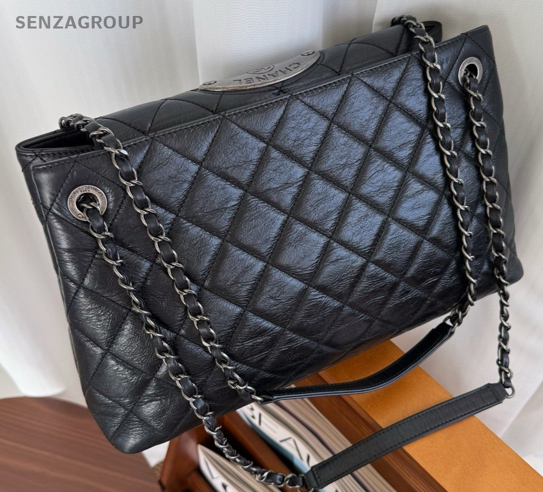 Chanel Mumbai Tote Shoulder Bag Black Silver Women