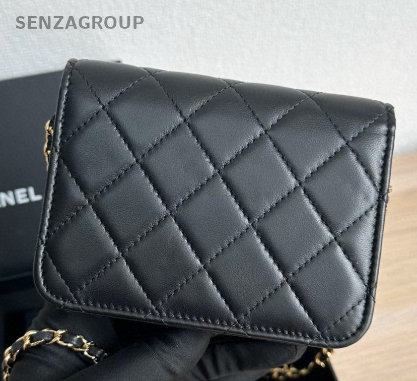 Chanel WOC Mini Lambskin Chain Shoulder Bag Crossbody Black Gold Women Classic