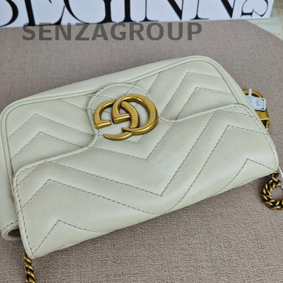 Gucci Marmont Mini Chain Shoulder Bag in White Gold - Women's Fashion