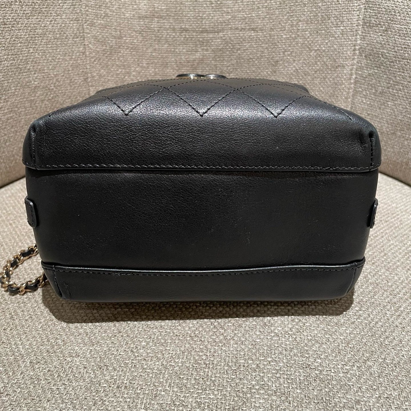 Chanel Calfskin Diamond Box Top Handle Shoulder Bag Black Gold Women Classic
