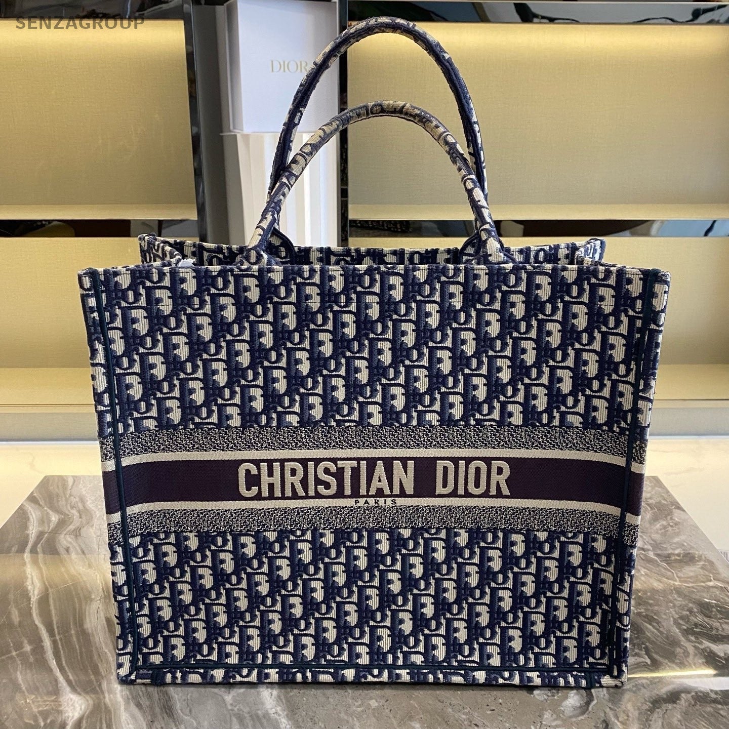 Christian Dior Book Tote GM Tote Top Handle Bag Blue Used Women Classic