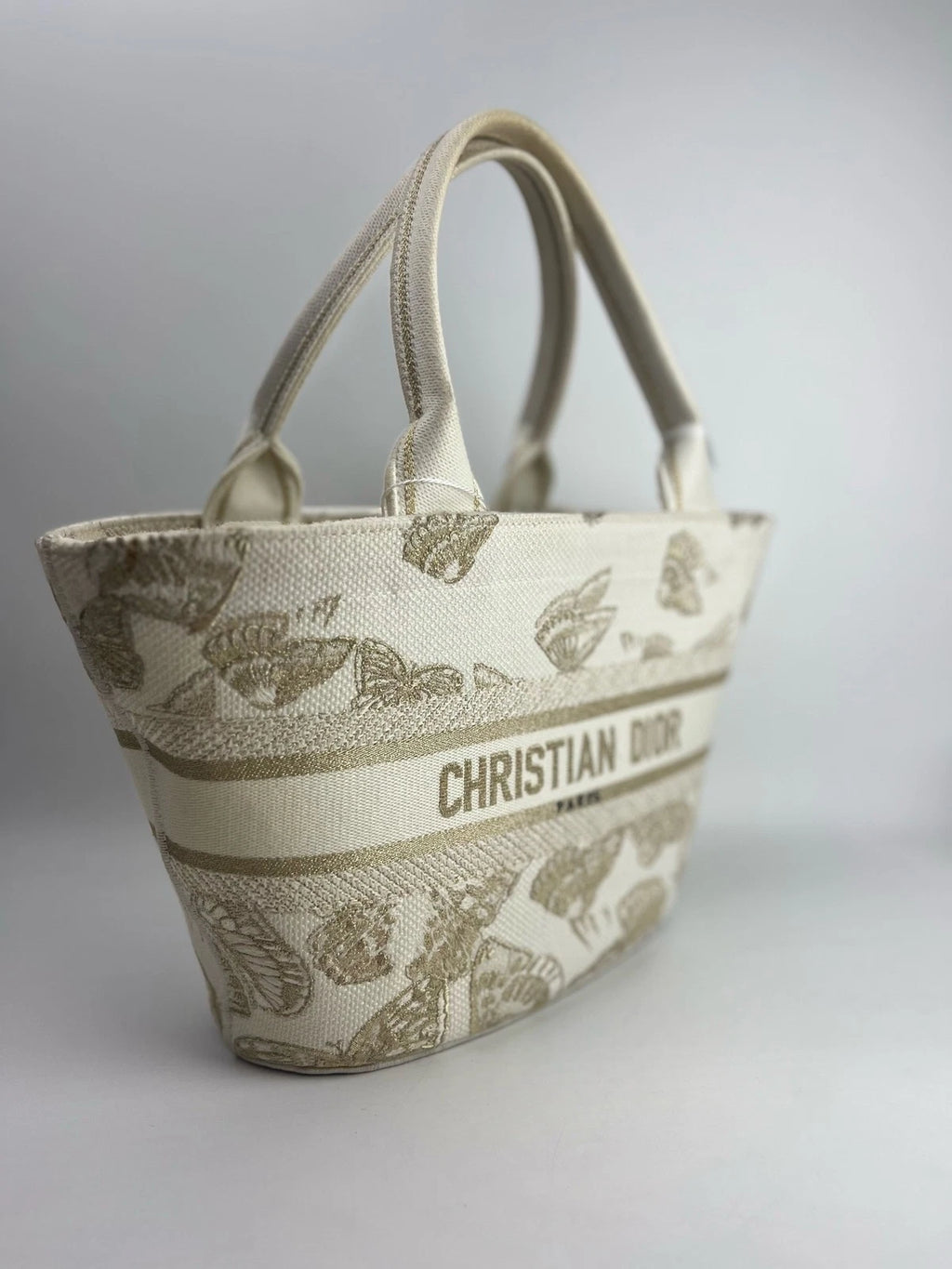 Dior Butterfly Embroidered White Gold Bucket Bag For Women