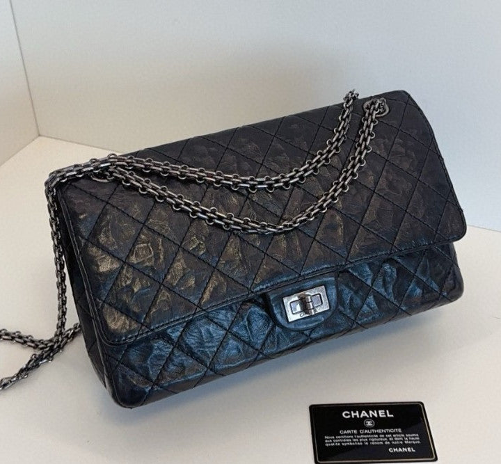 Chanel 2.55 MM Chain Shoulder Bag Crossbody Black Silver Women Classic