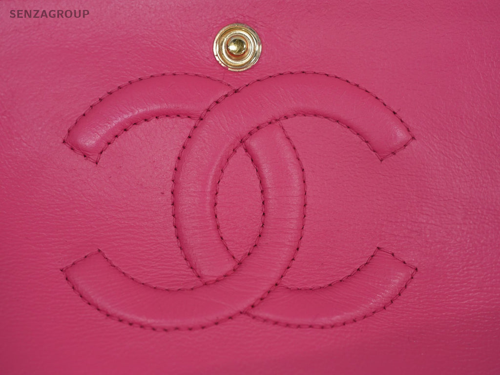 CHANEL Classic Flap MM V-Shape Pattern Chain Shoulder bag Pink Gold Women