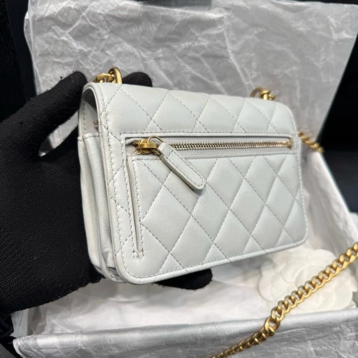 Chanel Woc Chain Lambskin 2Ways Shoulder Crossbody Bag Gray Gold Women D