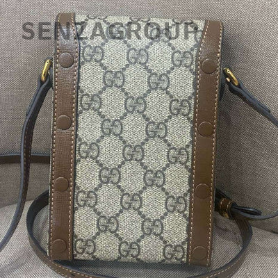 Gucci GG Marmont Phone Crossbody Bag Brown Beige Gold Hardware