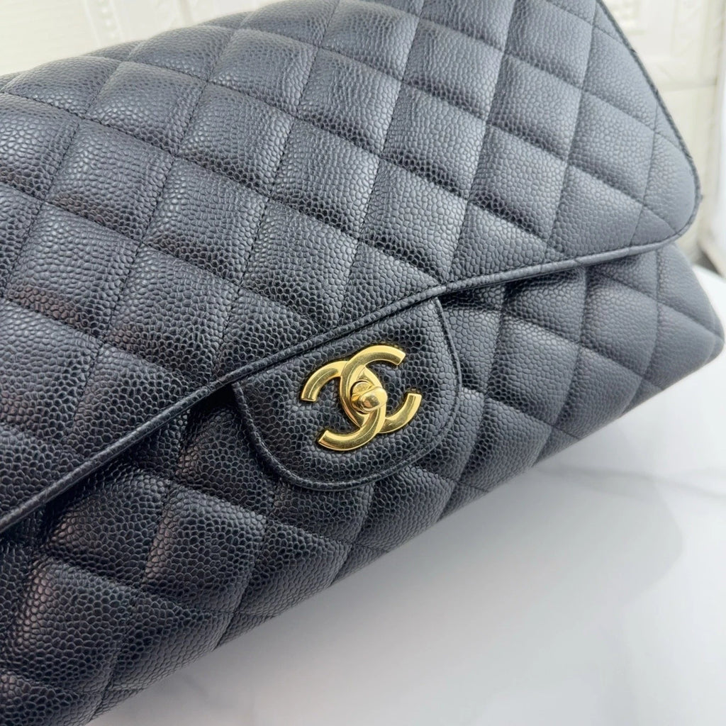 CHANEL CF Jumbo Black Leather Chain Shoulder Bag For Women