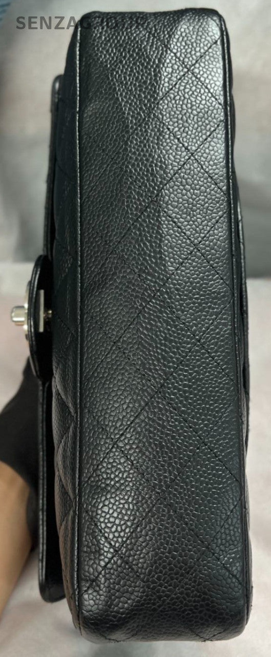 Chanel Classic Flap MM Chain Shoulder Bag Black Silver Used Women Designer
