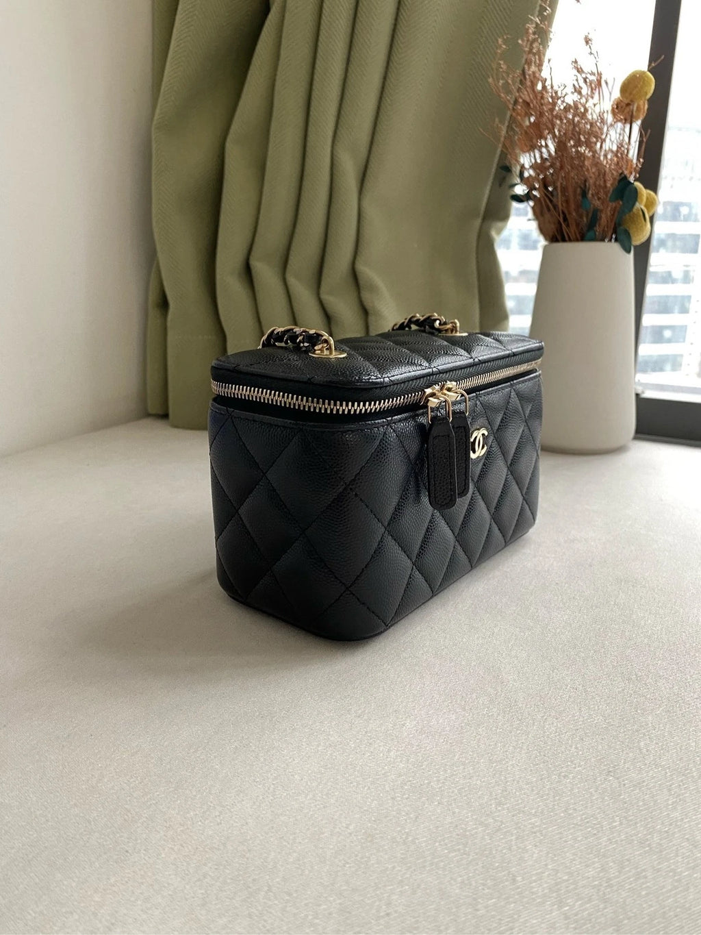 CHANEL Black Gold Leather Crossbody Shoulder Box Bag For Women