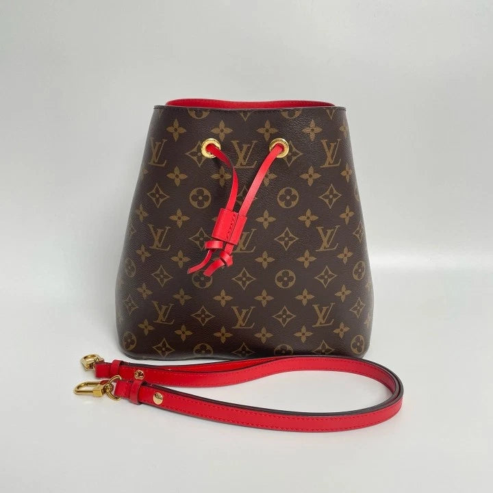 Louis Vuitton Neonoe Monogram Canvas Medium Red Bucket Bag For Women