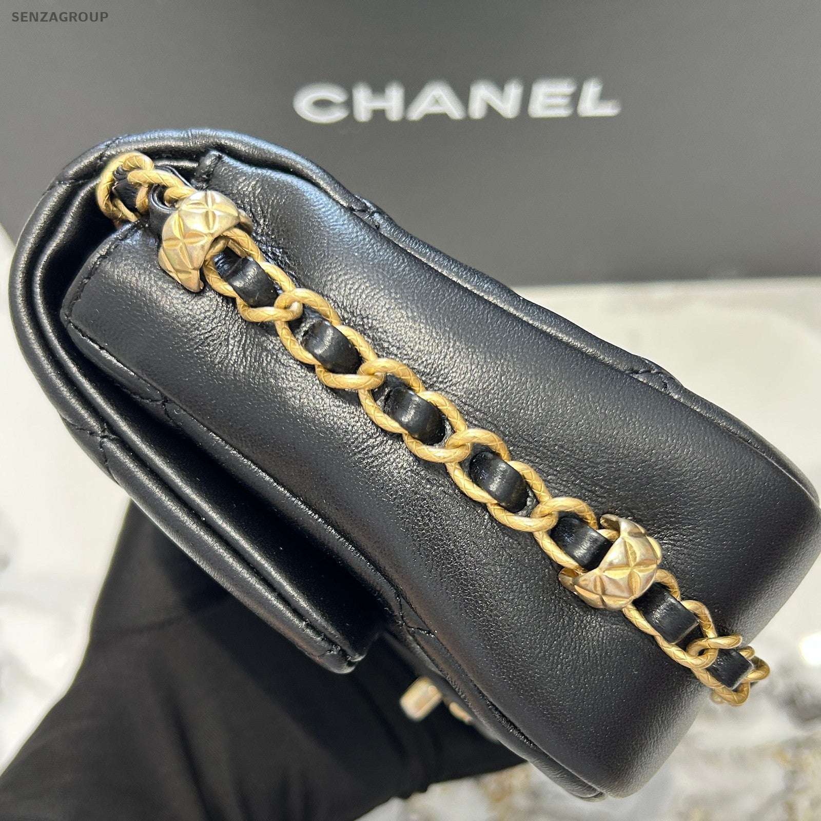 Chanel 23B Black Gold Chain Flap Bag Lamb Leather Classic Women Shoulder Bag