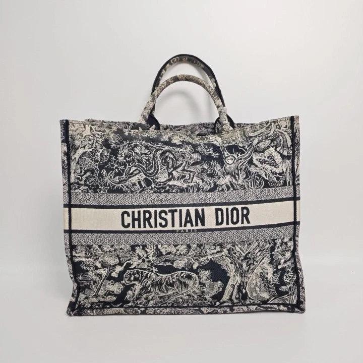 Authentic Dior Embroidered Canvas Large Zoo Book Tote Handbag For Women