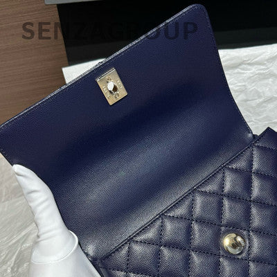 Chanel Navy Blue Calfskin Small Coco Handle Bag Gold Chain Shoulder Crossbody