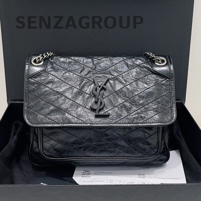 YSL Saint Laurent Black Silver Niki Medium Chain Shoulder Bag