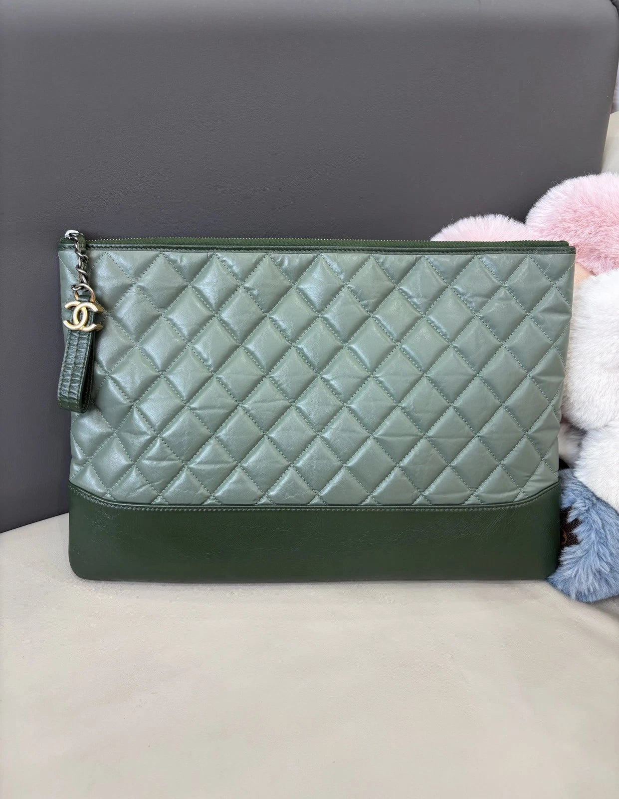 Chanel Cuba Diamond Clutch Green Gold Used Women Classic