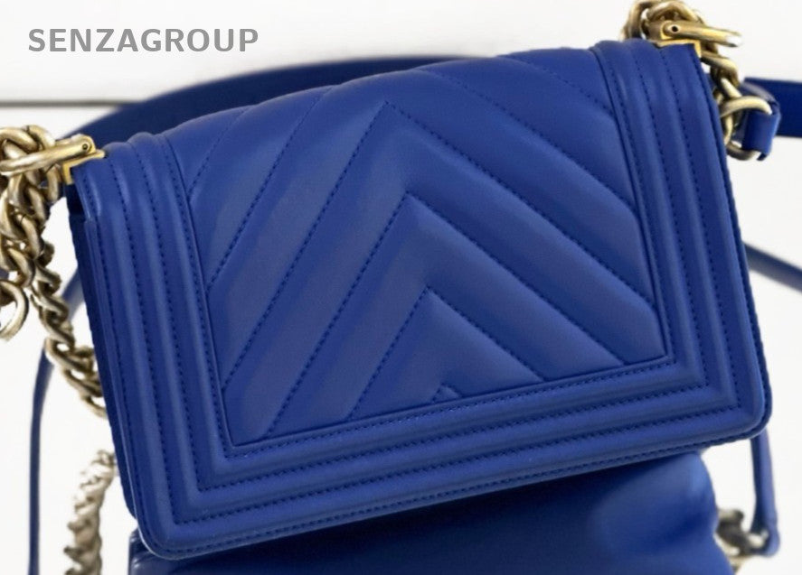 Chanel Leboy PM Chain Shoulder Bag Blue Gold Women Classic Designer