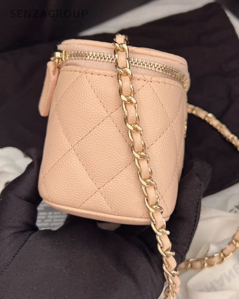 CHANEL Calfskin Box mini Nude pink Chain Shoulder bag Crossbody mini