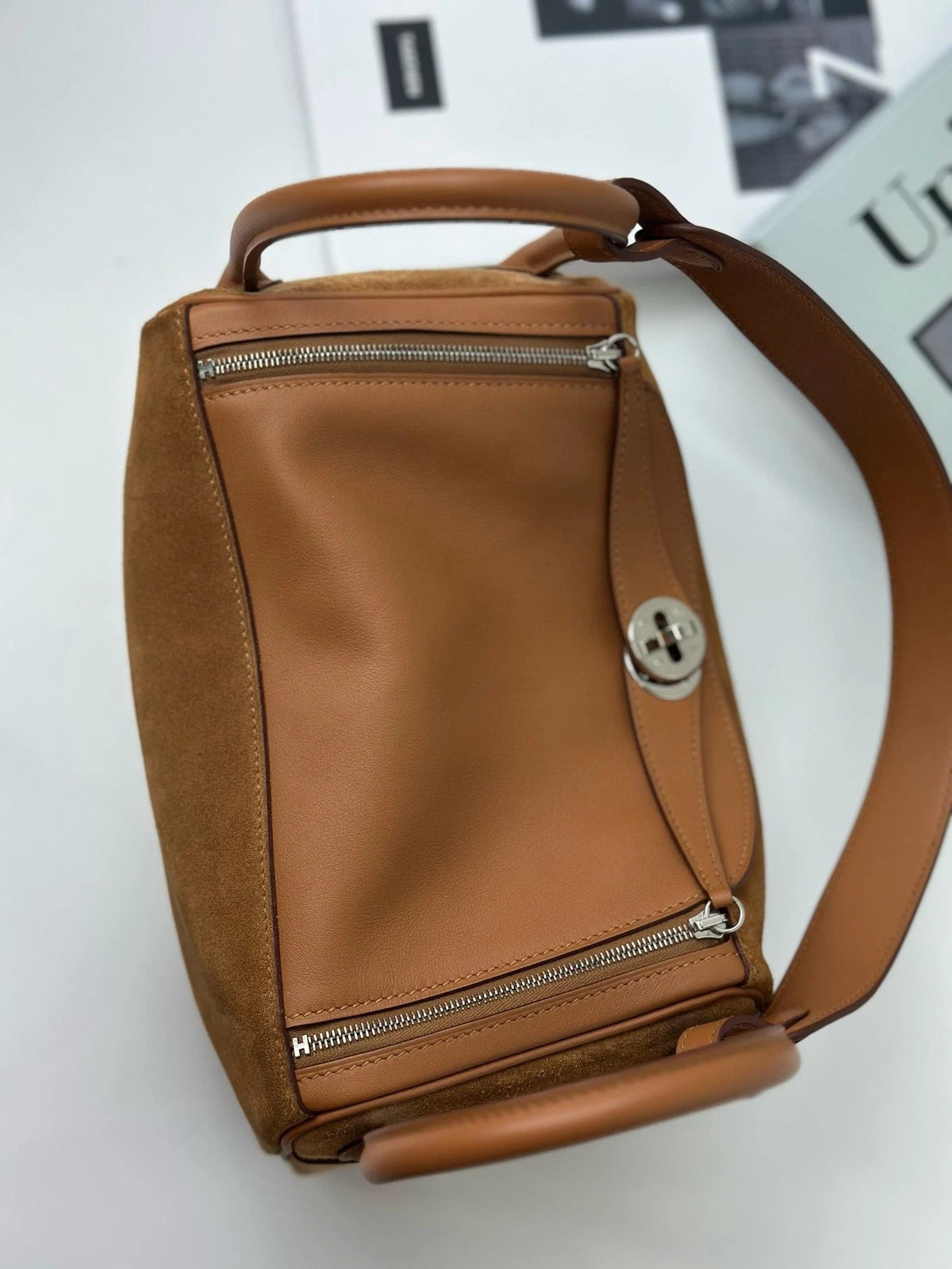Excellent Condition Hermes Lindy26 Suede Brown Handbag Shoulder Bag Silver