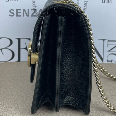 Gucci Black Gold GG Marmont Small Flap Bag Chain Shoulder Crossbody