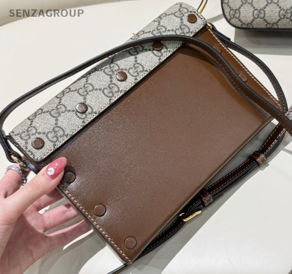 Gucci Loving Heart Crossbody Brown Gold Women Designer