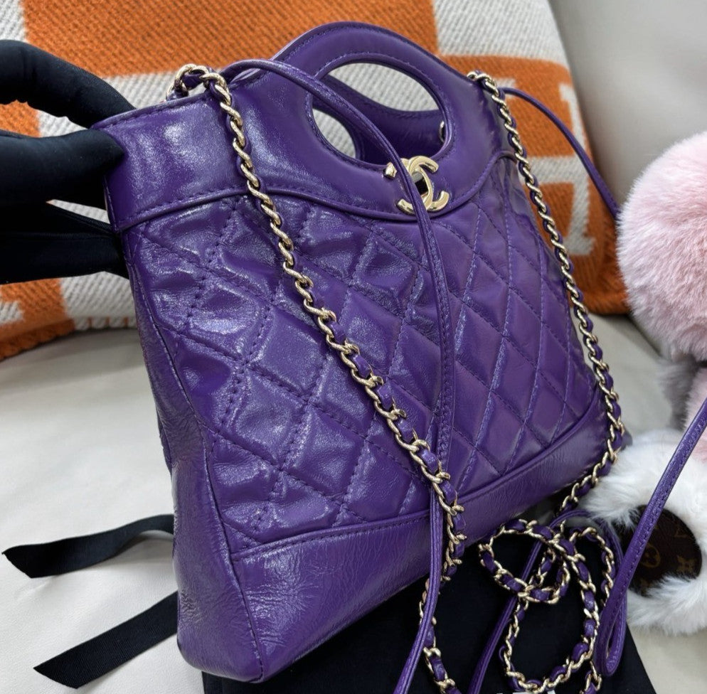 Chanel 31Bag Chain Diamond Shoulder Bag Purple Gold Used Women Classic Fashion