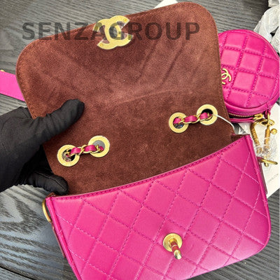 Chanel Quilted 2Way Chain Shoulder Crossbody Bag Red Gold Hardware Classic