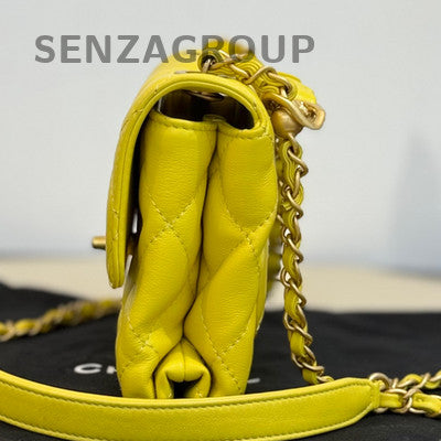 Chanel Yellow Quilted Leather Chain Shoulder Bag Gold Hardware