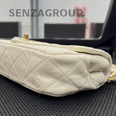 Chanel Classic Flap Mini Square Bag White Gold Chain Shoulder Crossbody