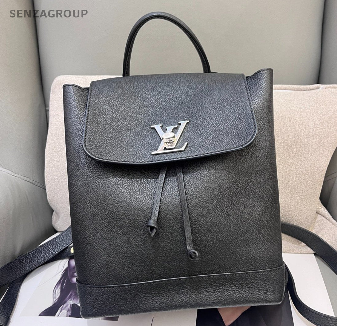 Louis Vuitton Lockme Calfskin Backpack Black Silver Unisex Adults Classic