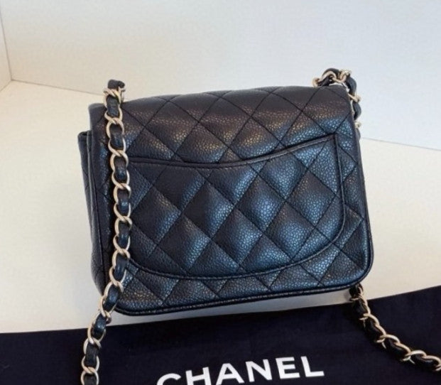 Chanel Classic Flap Chain 2Way Shoulder Bag Crossbody Black Gold Women Diamond