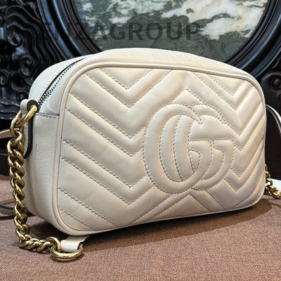 Gucci Marmont Camera Bag Medium Shoulder Crossbody White Gold Classic
